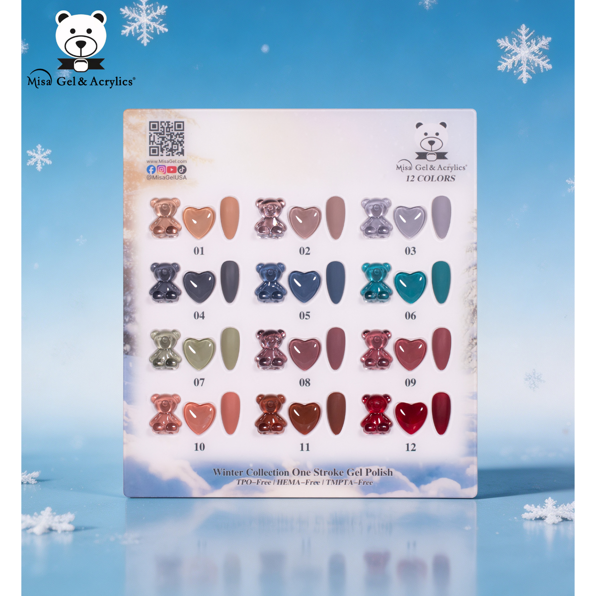 Misa Gel & Acrylics Winter Collection – 12 Color One Stroke Gel Polish Set – HEMA-Free & TPO-Free
