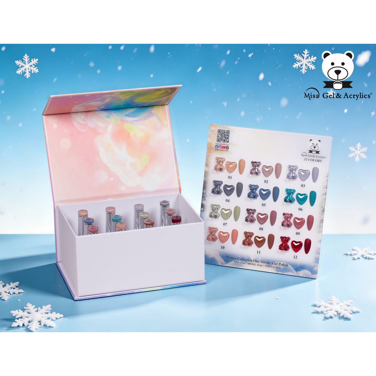 Misa Gel & Acrylics Winter Collection – 12 Color One Stroke Gel Polish Set – HEMA-Free & TPO-Free