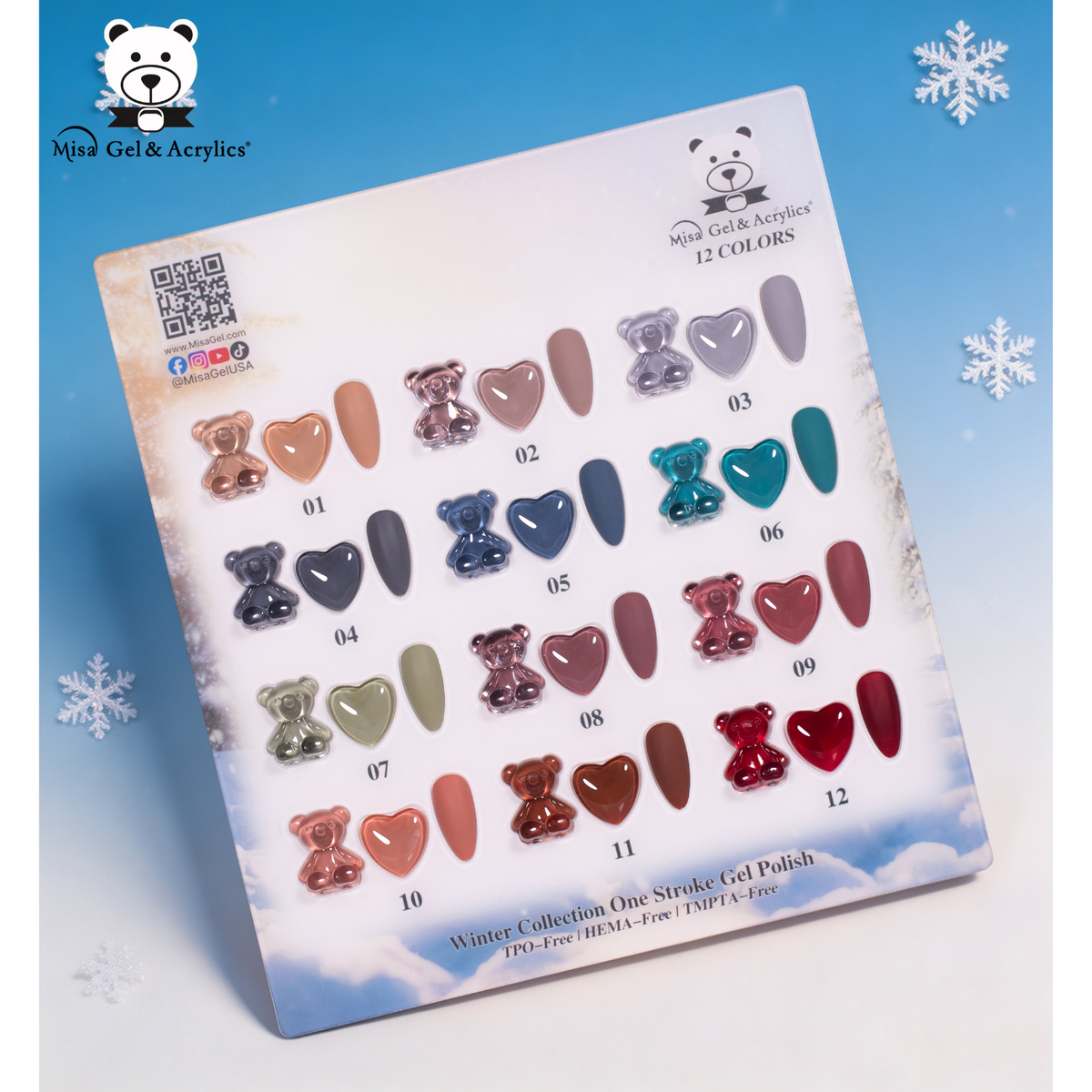 Misa Gel & Acrylics Winter Collection – 12 Color One Stroke Gel Polish Set – HEMA-Free & TPO-Free