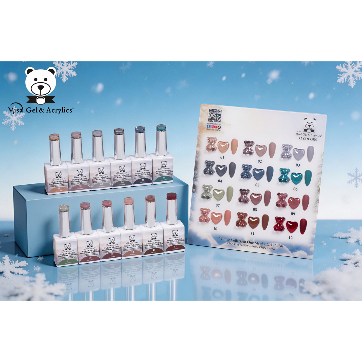 Misa Gel & Acrylics Winter Collection – 12 Color One Stroke Gel Polish Set – HEMA-Free & TPO-Free