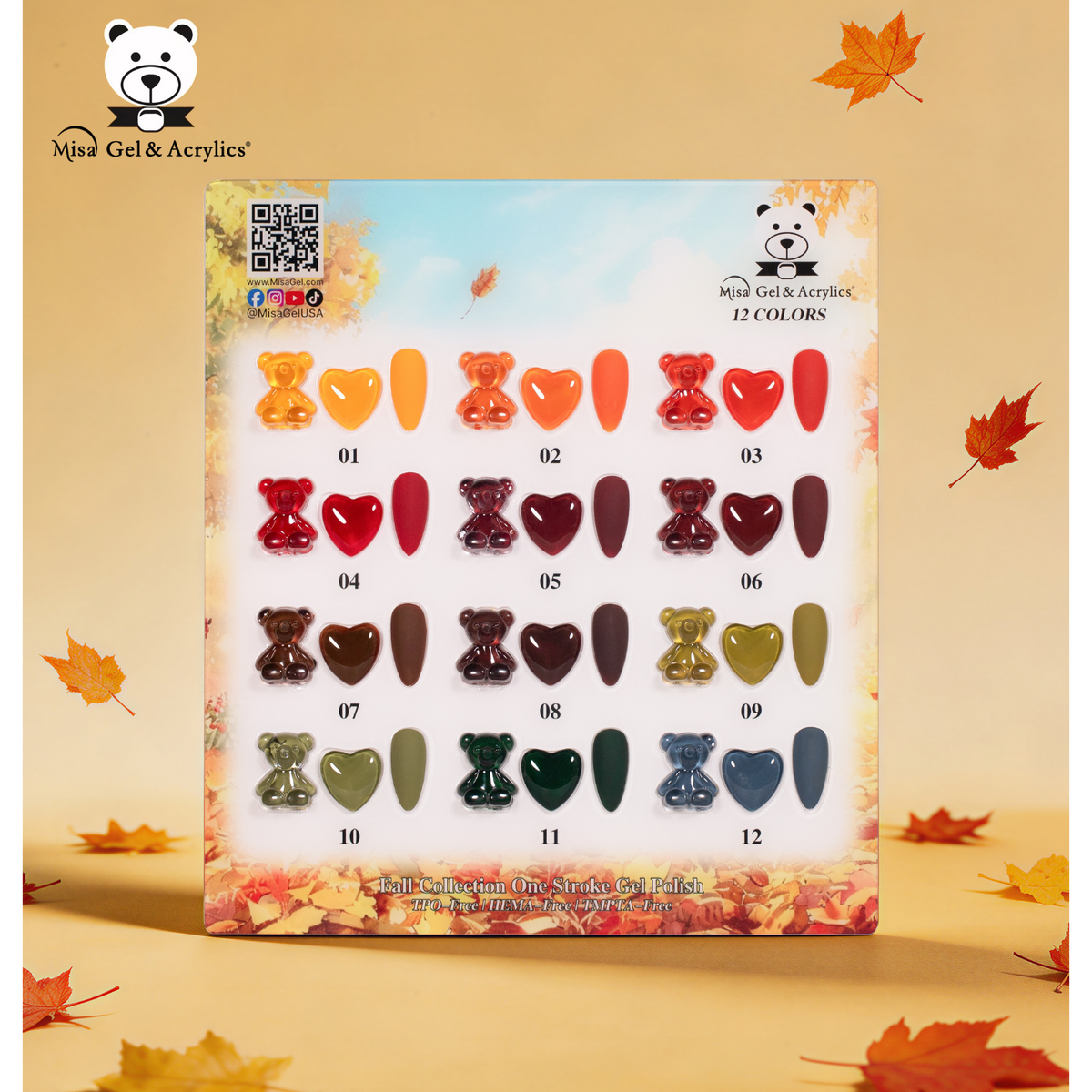 Misa Gel & Acrylics Fall Collection – 12 Color One Stroke Gel Polish Set – HEMA-Free & TPO-Free