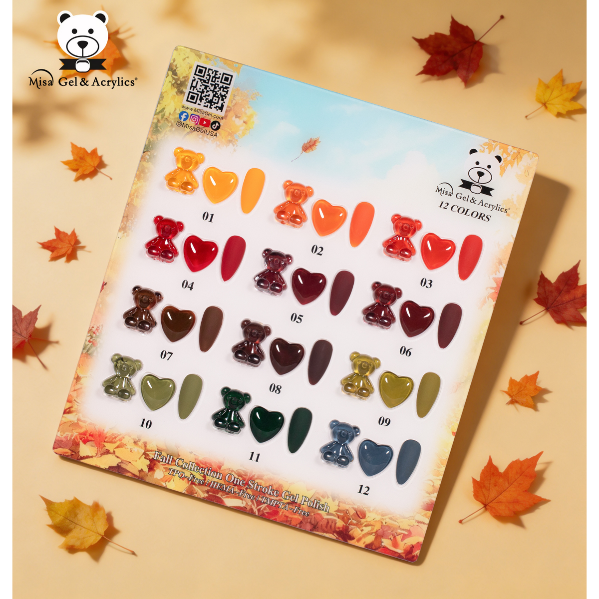 Misa Gel & Acrylics Fall Collection – 12 Color One Stroke Gel Polish Set – HEMA-Free & TPO-Free