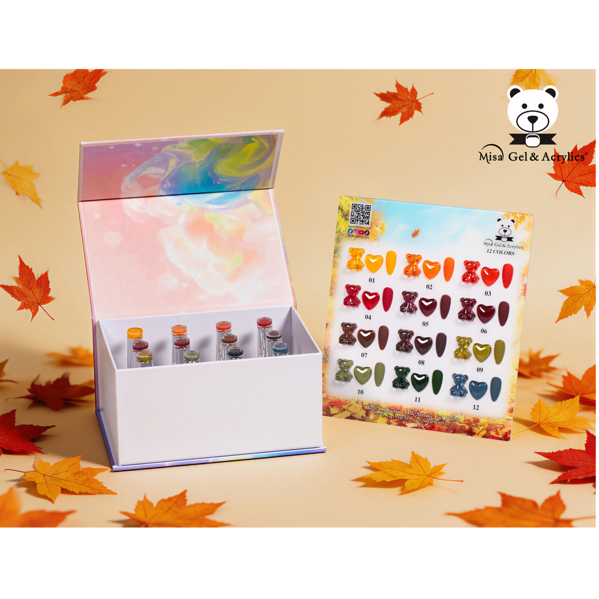 Misa Gel & Acrylics Fall Collection – 12 Color One Stroke Gel Polish Set – HEMA-Free & TPO-Free