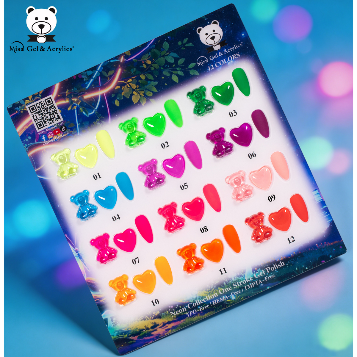 Misa Gel & Acrylics Neon Collection – 12 Color One Stroke Gel Polish Set – HEMA-Free & TPO-Free