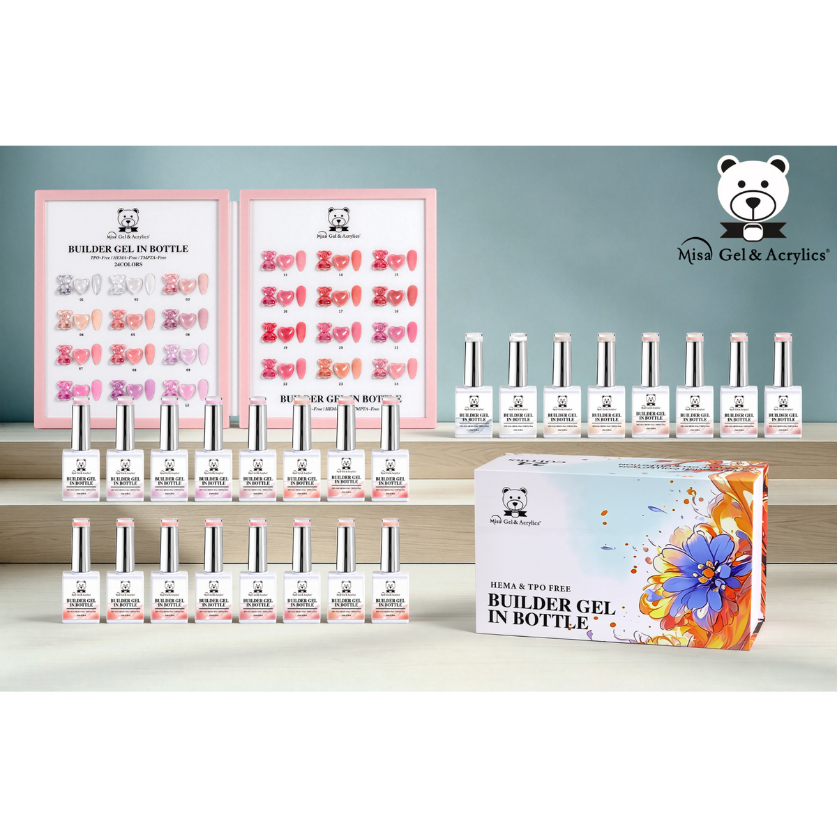 Misa Gel & Acrylics Builder Gel in Bottle – 24 Colors – HEMA-Free & TPO-Free