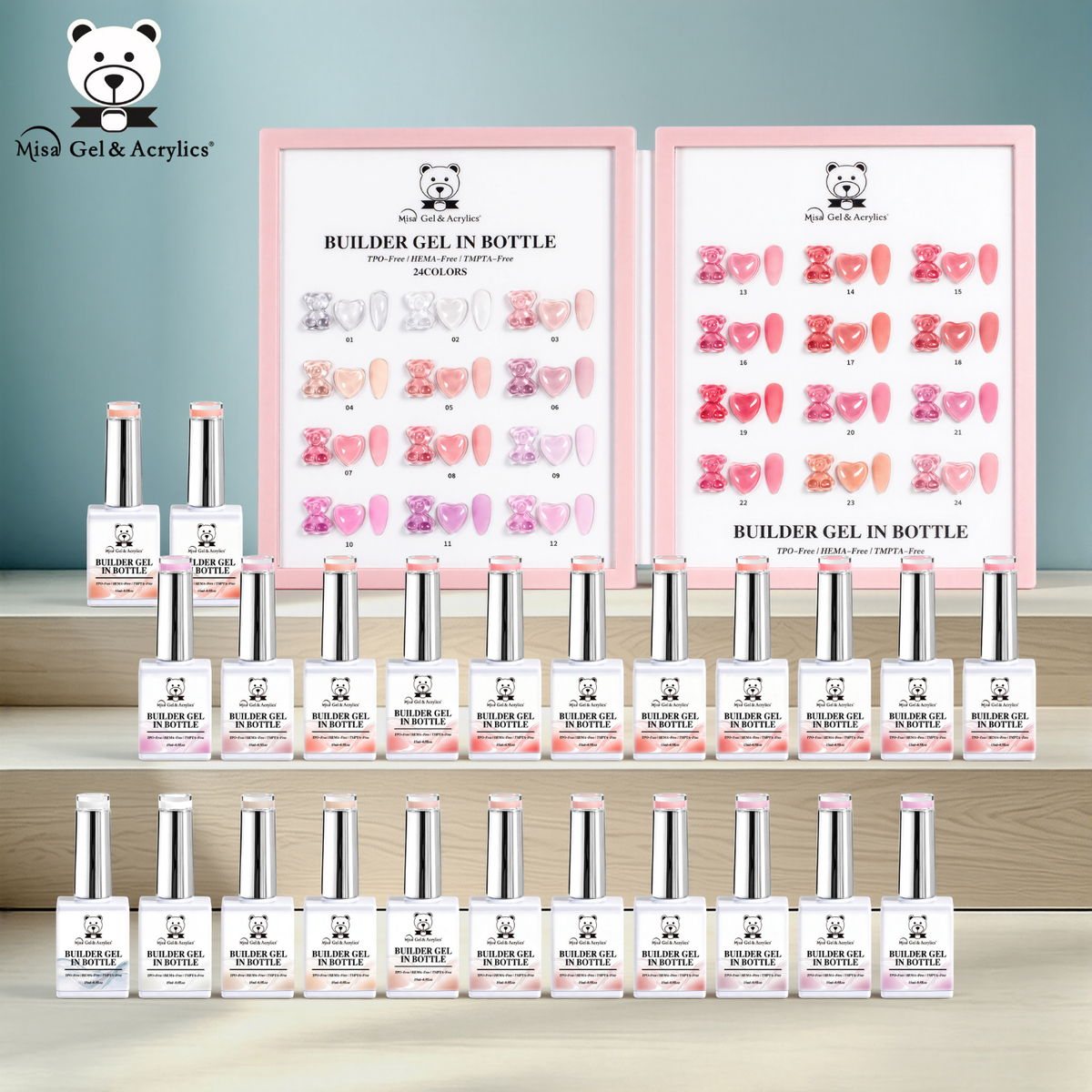 Misa Gel & Acrylics Builder Gel in Bottle – 24 Colors – HEMA-Free & TPO-Free