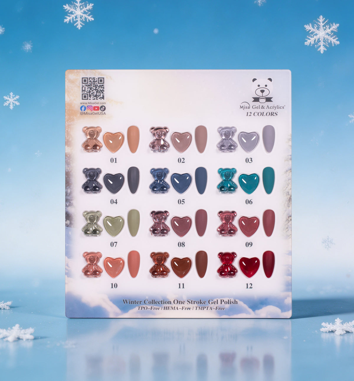 Misa Gel & Acrylics Winter Collection – 12 Color One Stroke Gel Polish Set – HEMA-Free & TPO-Free